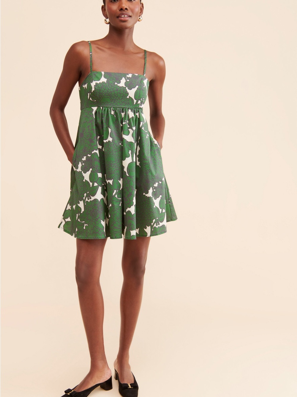 Hutch Green-and-White Floral Square-Neck Romper